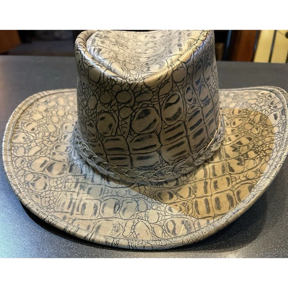 Vintage Born Down Under Kangaroo Leather Australia Outback Hat Croc Design Large